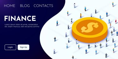 Büyük para etrafında duran büyük bir grup insan. İnsanlar kalabalık. İş konsepti. Vektör illüstrasyonu