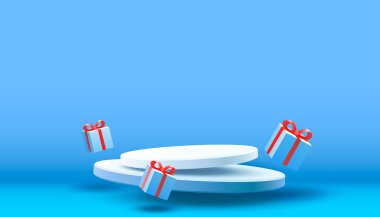 Sahne podyumu hediyesi, sahne podyumu sahnesi ödül için, dekor unsuru arka planı. Vektör illüstrasyonu