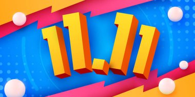 11: 11 Alışveriş Günü indirimi. Küresel alışveriş günü. 11.11 Çılgın satışlar online. Vektör illüstrasyonu