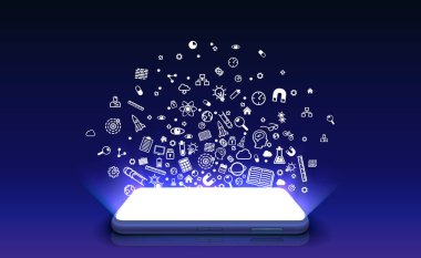 Akıllı telefon mobil ekranı, simge verileri, teknoloji mobil ekran ışığı. Vektör illüstrasyonu