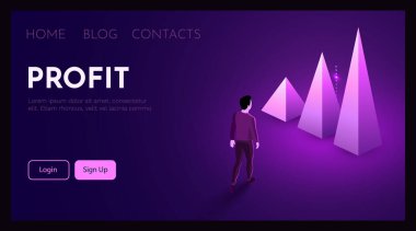 Finansal analitik kavramı. Mum çizelgesi ticareti ve yürüyen adam. İş başvuru planı. İniş sayfası şablonu.