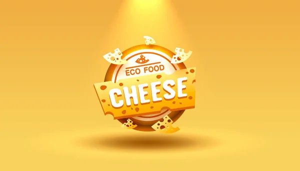 Peynir Etiketli Eko Gıda Posteri Afiş Menü Ürünü Vektör Illüstrasyonu — Stok Vektör