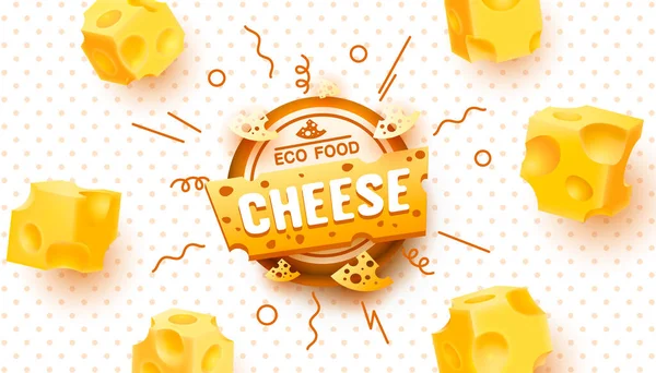 Etichetta Formaggio Eco Food Poster Banner Menu Prodotto Illustrazione Vettoriale — Vettoriale Stock