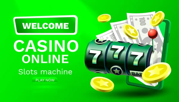 Casino Slots Machine Winner Online Games Phone 777 Win Banner — 图库矢量图片