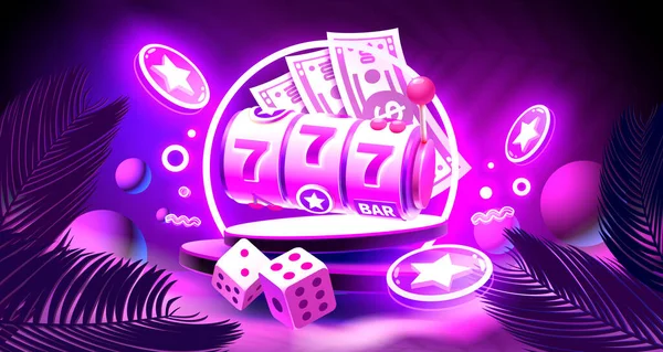 Casino Slots Machine Winner Jackpot Fortune Luck 777 Win Banner — Stock Vector