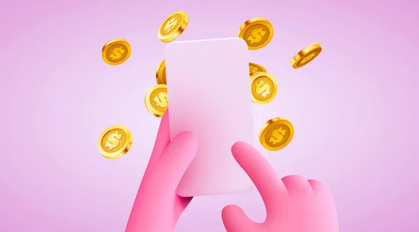 Einfaches Online Zahlungskonzept Mit Cartoon Hand Telefon Und Münze Business — Stockvektor