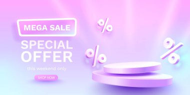 Podium percentage, flyer event product. sale off banner. Vector illustration