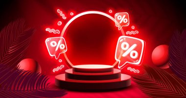 Mega indirimi, sahne podyumu, ödül için sahne podyumu, dekor unsuru arka planı. Vektör illüstrasyonu