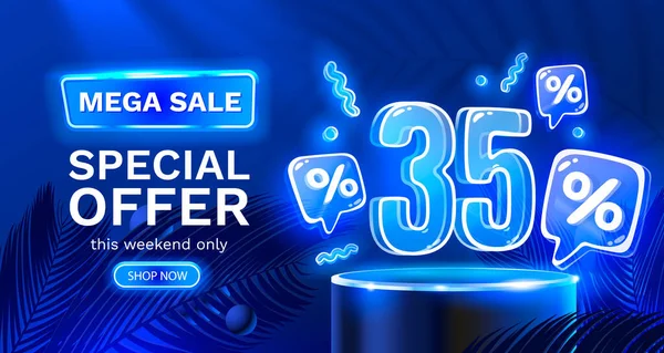 Mega Sale Special Offer Neon Sale Banner Sign Board Promotion — Vector de stock