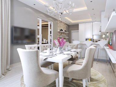 Neoklasik tarzı lokantada mutfak