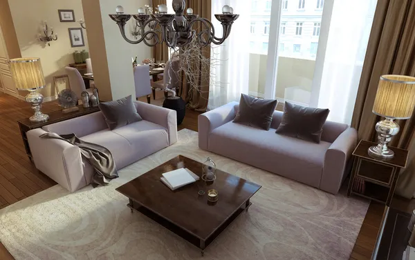 Luxus-Wohnzimmer, Esszimmer, Art-Deco-Stil — Stockfoto
