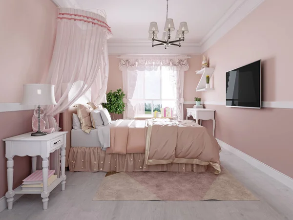 Entwurf Eines Kinderzimmers Für Ein Mädchen Rosatönen Klassischen Stil Mit — Stockfoto