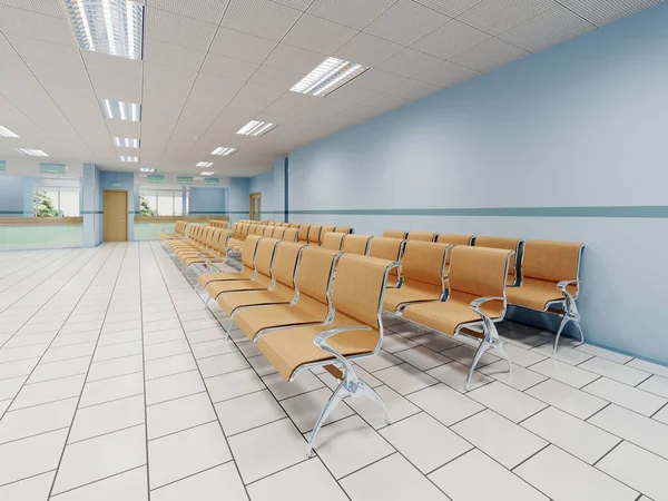 Ett Väntrum Kliniken Med Orange Stolar Och Ljusblå Väggar Och — Stockfoto