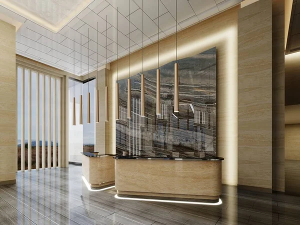 Receptionsområde Med Två Receptioner Med Svart Marmor Panel Belyst Modern — Stockfoto