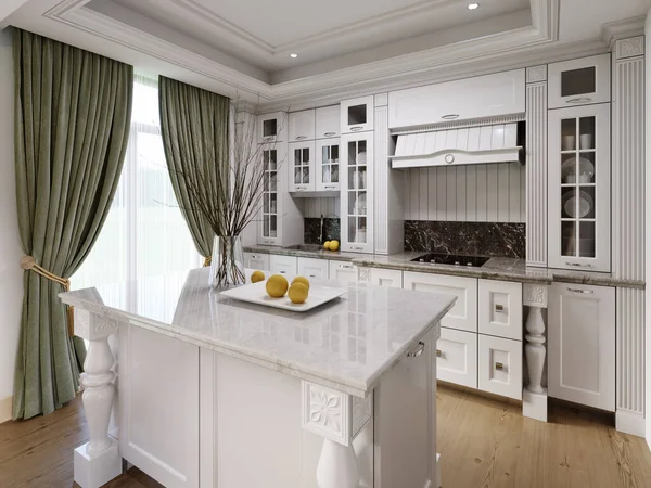 Kleine Küche Mit Weißen Küchenmöbeln Klassischen Stil Darstellung — Stockfoto
