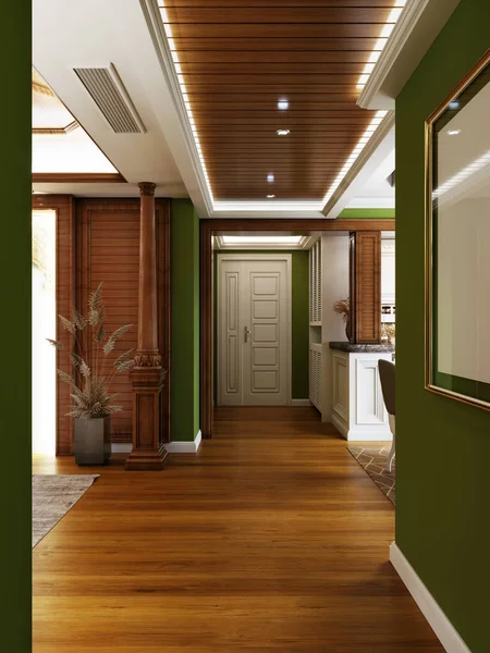 Hall Corridor Elements Arabic Design Patterns Green Walls Wooden Elements — Stock Photo, Image