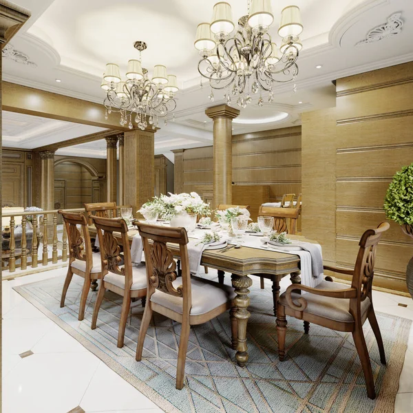 Intérieur Luxueux Salle Manger Dans Style Classique Avec Des Murs — Photo
