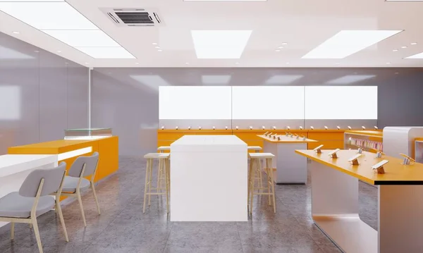 Tienda Diseño Que Vende Teléfonos Móviles Accesorios Interior Color Naranja —  Fotos de Stock