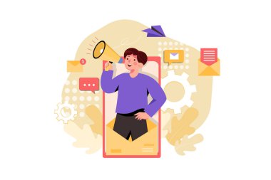 Akıllı telefon afişi, vektör illüstrasyon konsepti. Düz illüstrasyon beyaz arkaplanda izole edildi. 