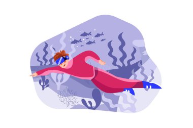 VR, sanal gerçeklik illüstrasyon kavramı. Düz illüstrasyon beyaz arkaplanda izole edildi. 