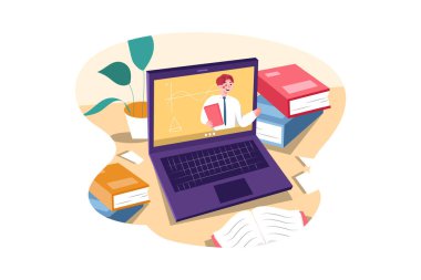 Online öğrenme afişi, vektör illüstrasyon konsepti. Düz illüstrasyon beyaz arkaplanda izole edildi. 