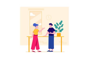 İş arkadaşları ofis afişi, vektör illüstrasyon konsepti. Düz illüstrasyon beyaz arkaplanda izole edildi. 