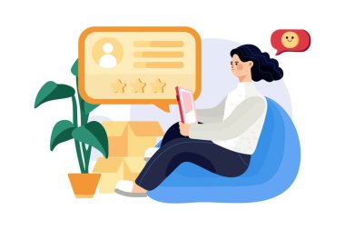 Geri bildirim, eleştiri, değerlendirme konsepti. Düz illüstrasyon beyaz arkaplanda izole edildi. 