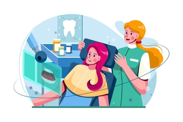 Dentista Con Banner Paciente Vector Ilustración Concepto Ilustración Plana Aislada — Vector de stock