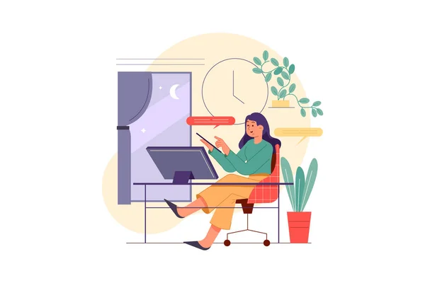 Woman Working Home Banner Vector Illustration Concept Flat Illustration Isolated — Stock vektor