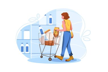 Alışveriş Illustration konsepti. Düz illüstrasyon beyaz arkaplanda izole edildi. 