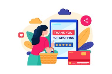 Online alışveriş illüstrasyon konsepti. Düz illüstrasyon beyaz arkaplanda izole edildi. 