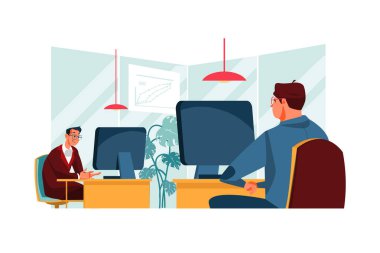 Office Illustration konsepti. Düz illüstrasyon beyaz arkaplanda izole edildi. 