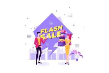 Flash sale Illustration konsepti. Düz illüstrasyon beyaz arkaplanda izole edildi. 