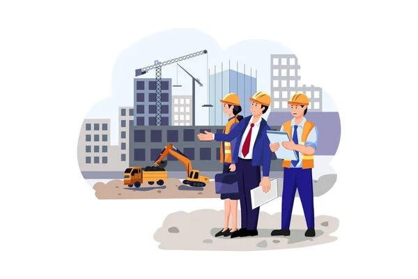 Architects Construction Site Banner Vector Illustration Concept Flat Illustration Isolated — 图库矢量图片