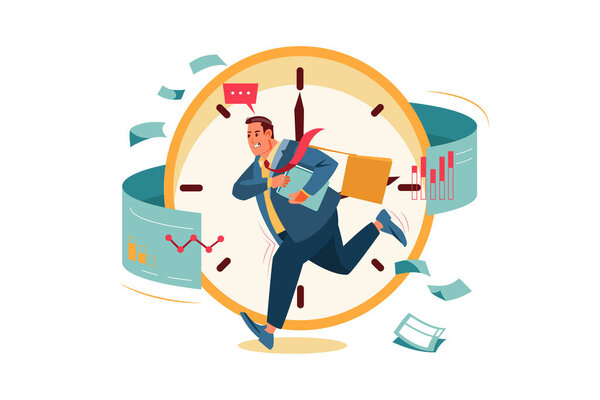 Businessman time management banner, vector Illustration concept. Flat illustration isolated on white background. — Stock Illustration Businessman Time Management Banner Vector Illustration Concept Flat Illustration Isolated — Stock Vector