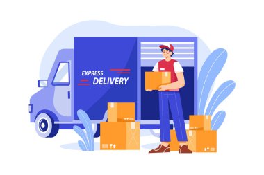 Paket Teslimat Servisi Çizimi konsepti. Düz çizim beyaz arka grupta izole edildi