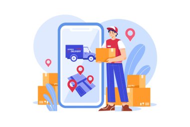 Paket Teslimat Servisi Çizimi konsepti. Düz illüstrasyon beyaz arkaplanda izole edildi