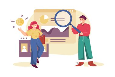 Pazar Araştırması Çizim Konsepti. Düz illüstrasyon beyaz arkaplanda izole edildi.