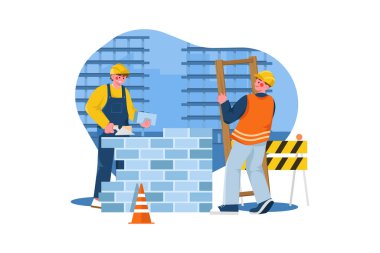 Construction workers working on project Illustration concept. Flat illustration isolated on white background.