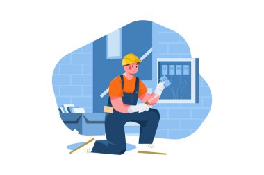 İnşaat Bakım Mühendisi Illustration konsepti. Düz illüstrasyon beyaz arkaplanda izole edildi.