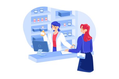 Doktor ve kadın hastane oda vektör çiziminde çalışıyor.