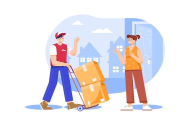 Paket Teslimat Servisi Çizimi konsepti. Düz illüstrasyon beyaz arkaplanda izole edildi