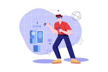 Metaverse Technology Illustration konsepti. Düz illüstrasyon beyaz arkaplanda izole edildi
