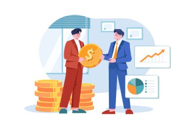 Para ve dolar sembolü olan işadamları vektör illüstrasyon grafik tasarımı