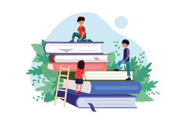 Kitapları ve kitap vektör çizimi tasarımı olan öğrenci