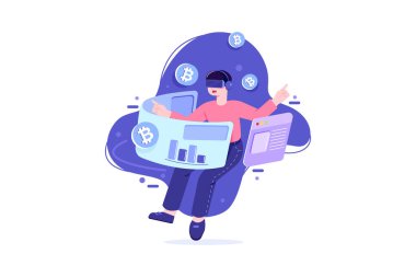 VR, sanal gerçeklik illüstrasyon kavramı. Düz illüstrasyon beyaz arkaplanda izole edildi. 