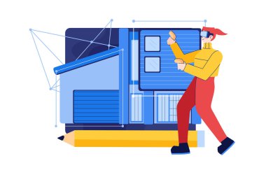 VR, sanal gerçeklik illüstrasyon kavramı. Düz illüstrasyon beyaz arkaplanda izole edildi. 