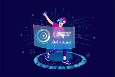 VR, sanal gerçeklik illüstrasyon kavramı. Düz illüstrasyon beyaz arkaplanda izole edildi. 