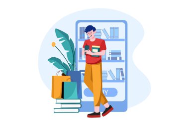 İnternetten aldım. Dijital servis pazarı. Düz illüstrasyon beyaz arkaplanda izole edildi.