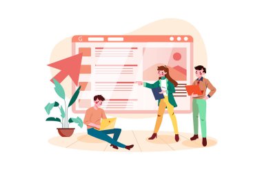 Marketing Team Working On SEO Target Illustration concept. Flat illustration isolated on white background